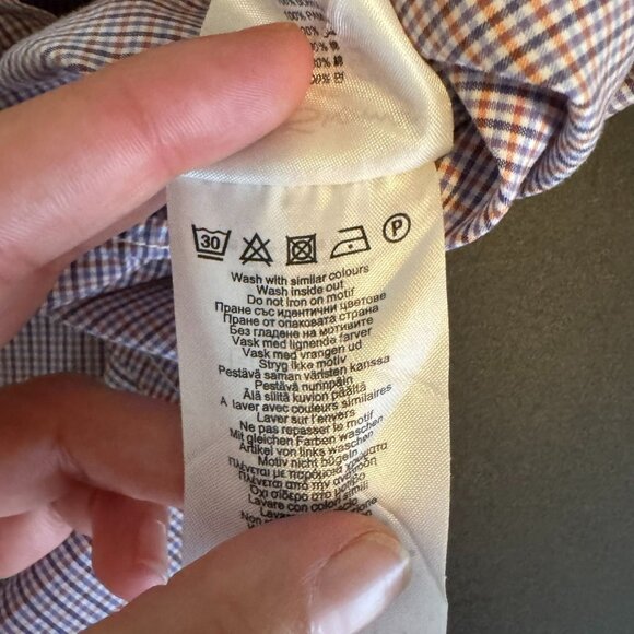 Ben Sherman Orange & Blue Check Western-Style Button-Up Shirt, Size Small - Picture 7 of 9